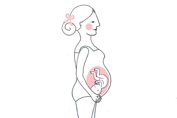Desenho de mulher com feto na barriga. Gestantes podem tomar vacina da Covid?