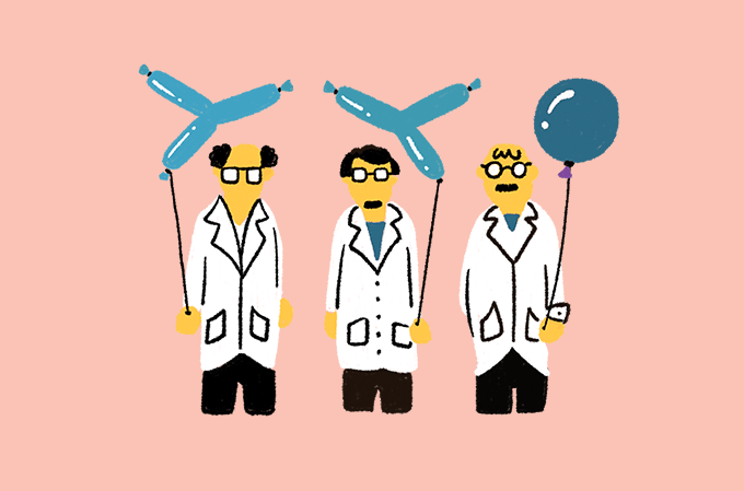 radar-passado (5) caricatura dos três cientistas que ganharam o nobel com balões em forma de anticorpos e células de defesa