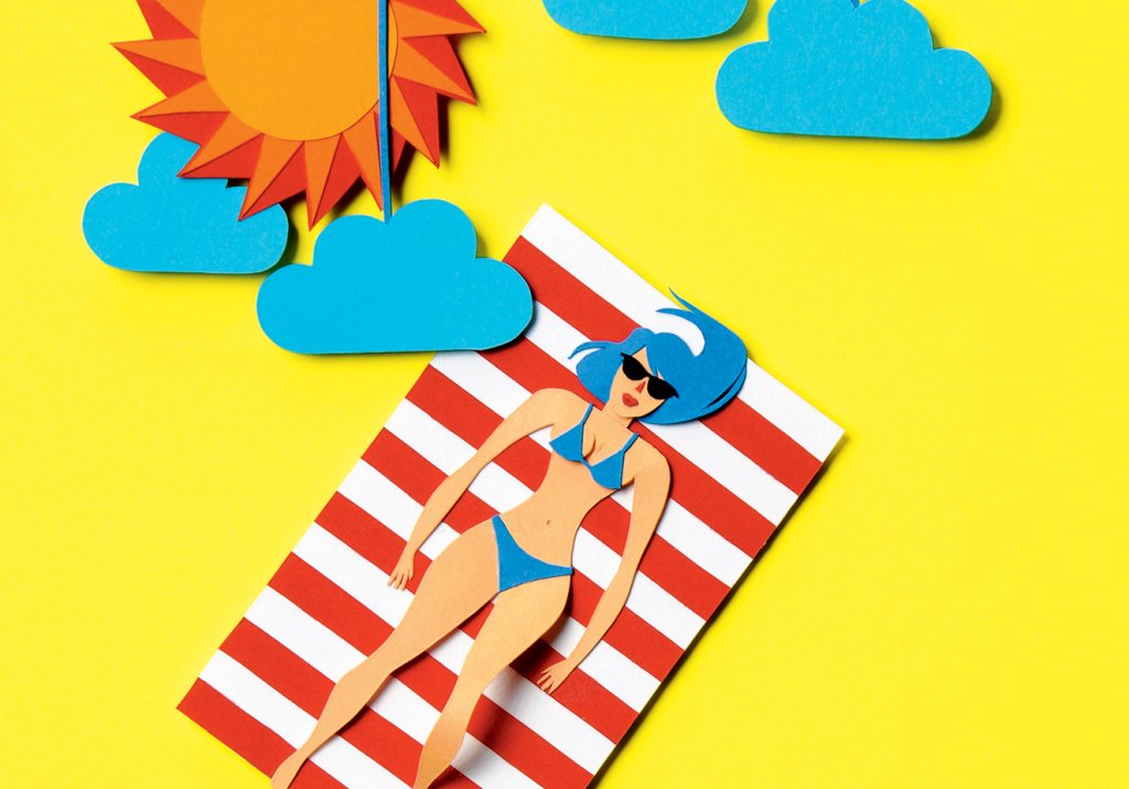 ilustração de mulher tomando sol