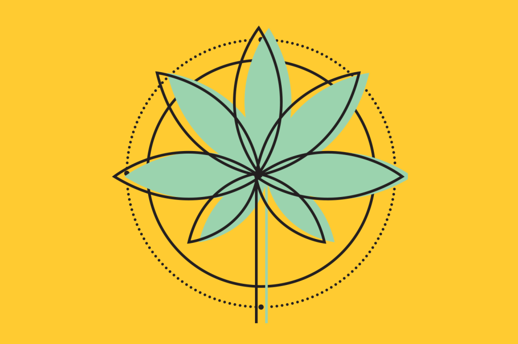 cannabis e enxaqueca ilustração de folha de maconha